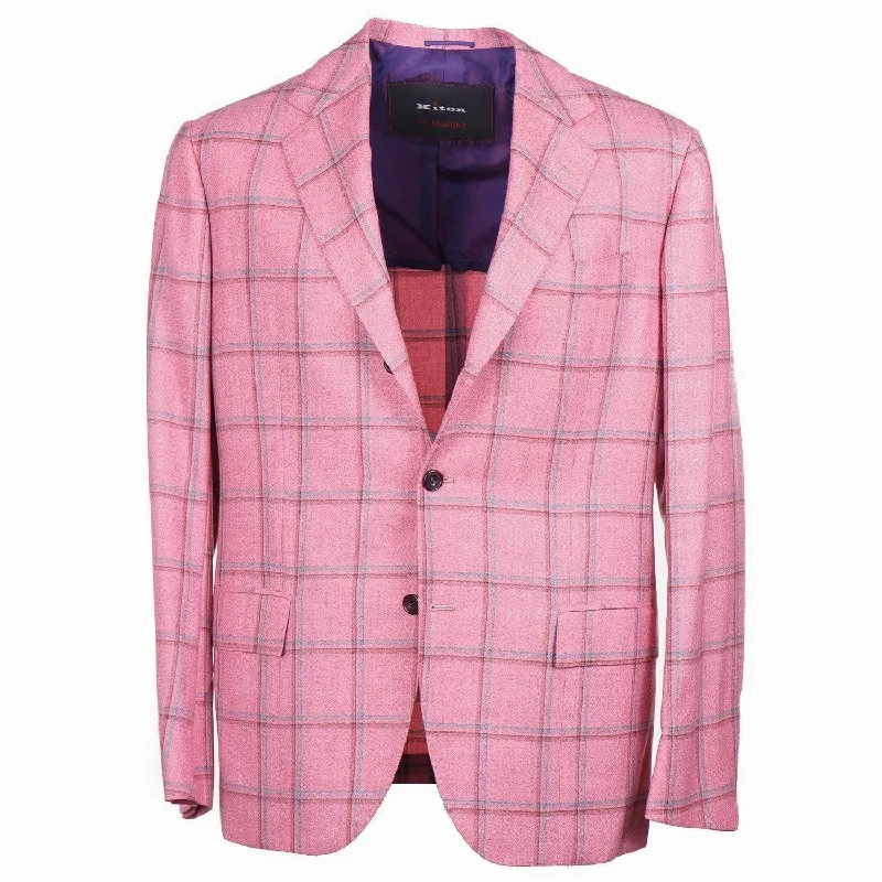 Kiton Pink Check Cashmere Sport Coat Casual Men's Short