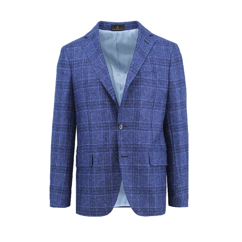 Light Navy Check Cashmere Sport Coat Trendy Men's Bucket