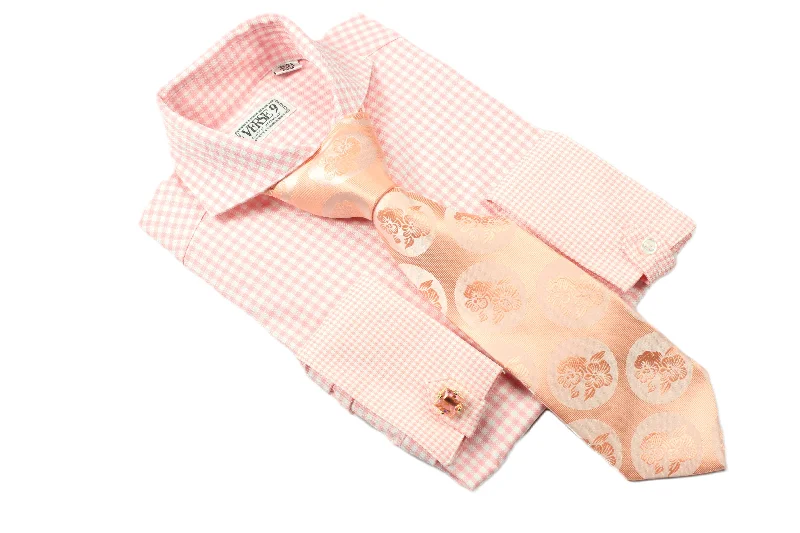 Spread Collar | Pink Check | French Cuff Shirt Tough Men's Military