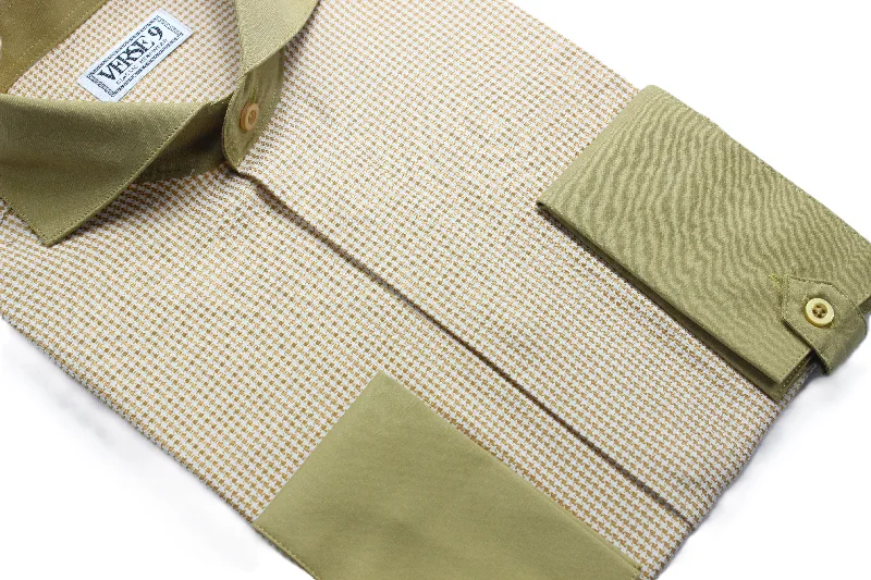 Houndstooth 3 | Tan & White | French Cuff Shirt Modern Men's 