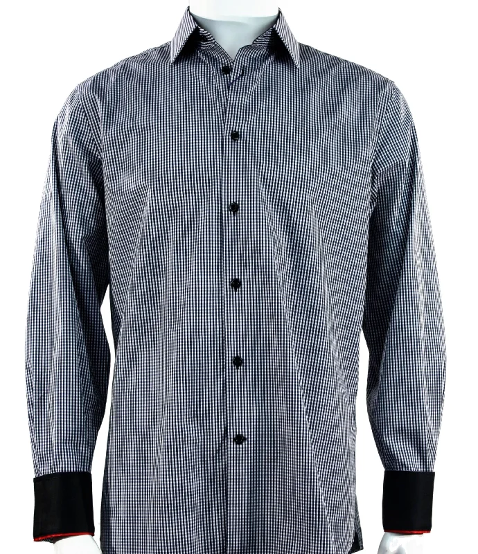 Cado Long Sleeve Button Down Men's Fashion Shirt - Plaid Pattern Navy #246 Gym