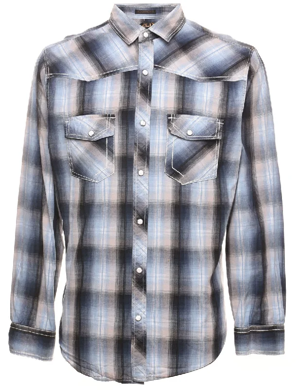 Long Sleeved Western Checked Shirt - M Unique Men's Upcycled