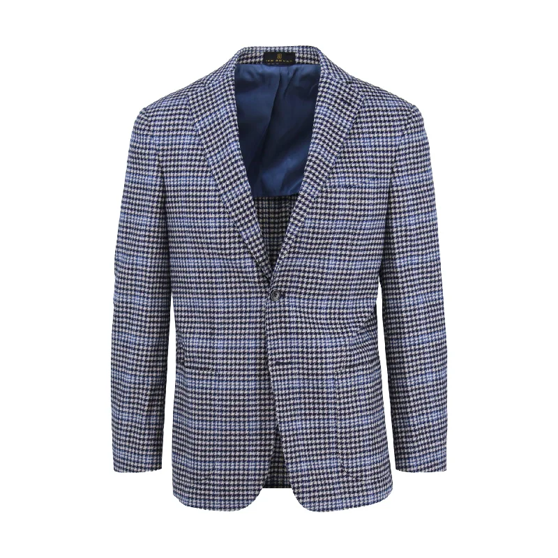 Dark Navy & White Houndstooth Cashmere Sport Coat Sleek Men's Metallic