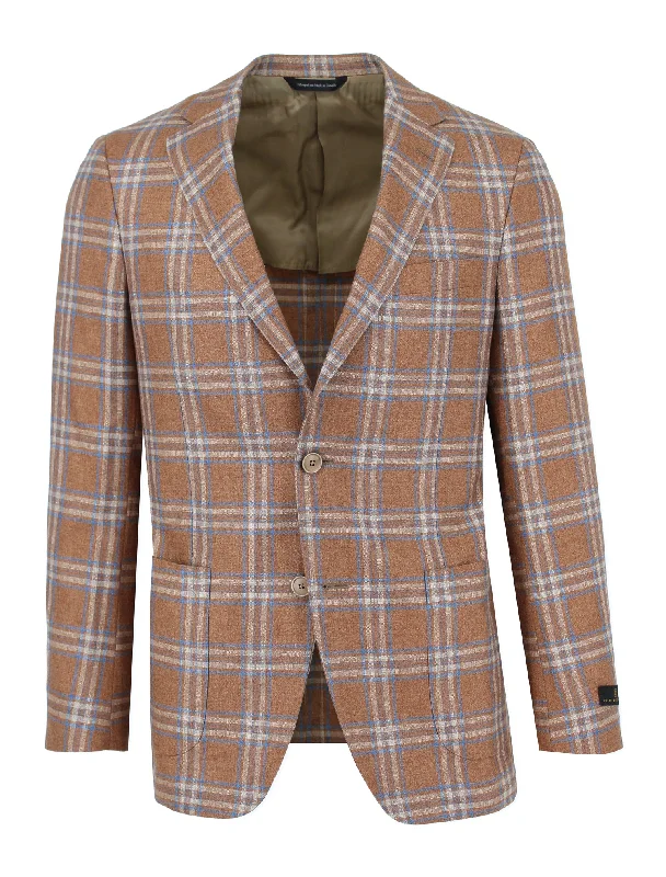 Silk & Cashmere Rust Window Pane Check Sport Coat Sporty Men's Athleisure 