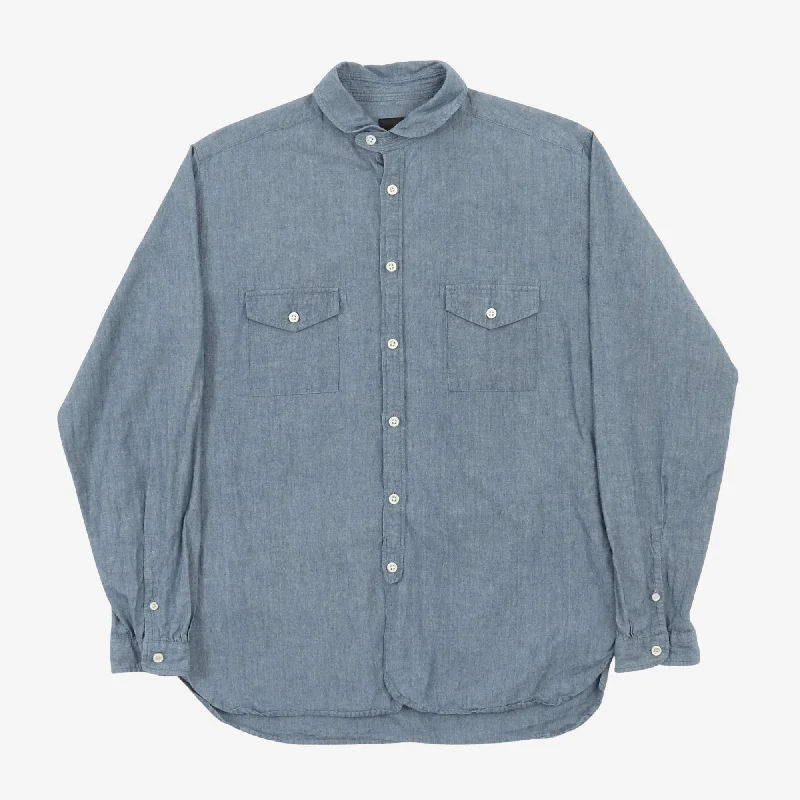 Chambray Short Collar Shirt Cool Men's Distressed