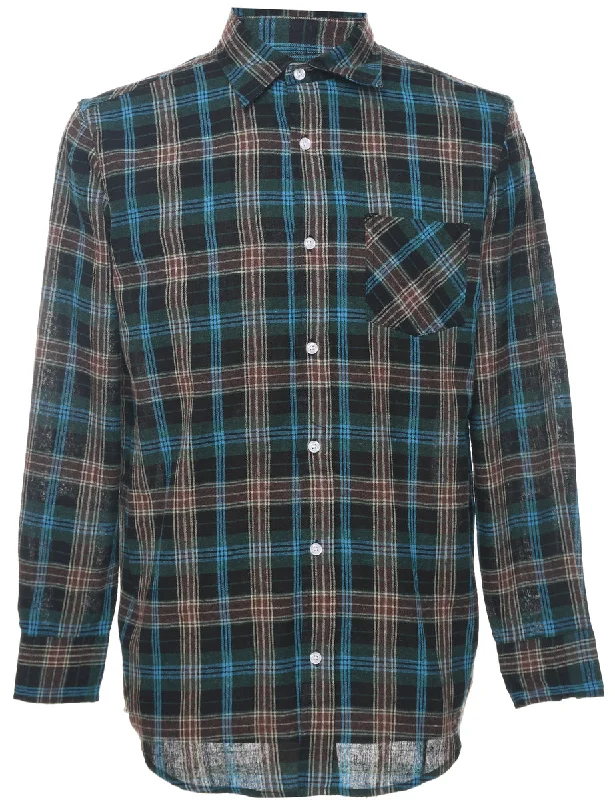 Long Sleeved Checked Shirt - M Relaxed Men's Beach