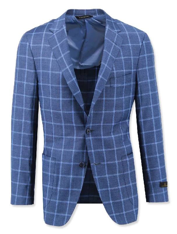 Navy & Sky Window Pane Sport Coat Streetwear Style