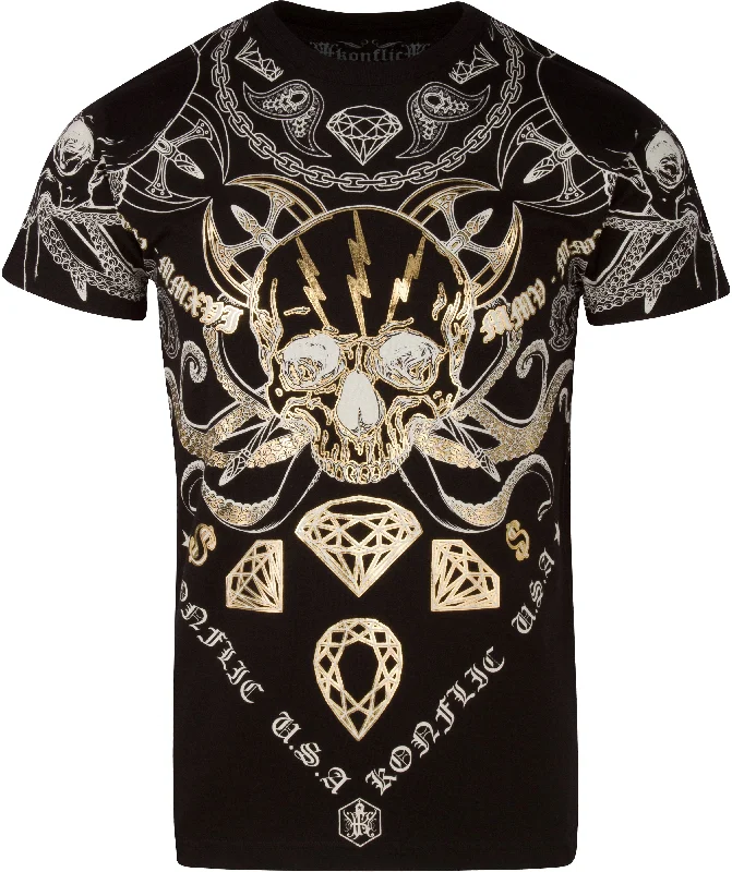 Sakkas Aksel Mens Essential Short Sleeve Cotton T-Shirt Diamond Skull & Tentacles Artistic Men's Hand