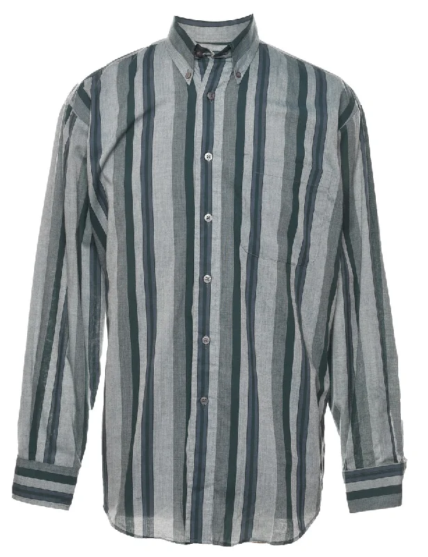 Dark Green Striped Shirt - S Elegant Men's Formal 