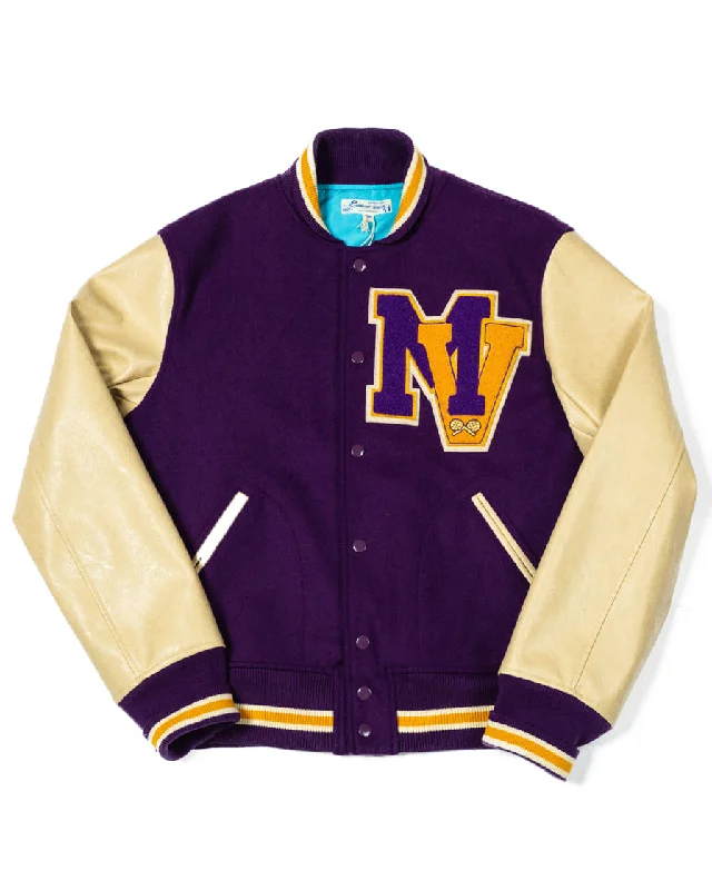 Leather Sleeve Letterman Jacket Sophisticated Men's French