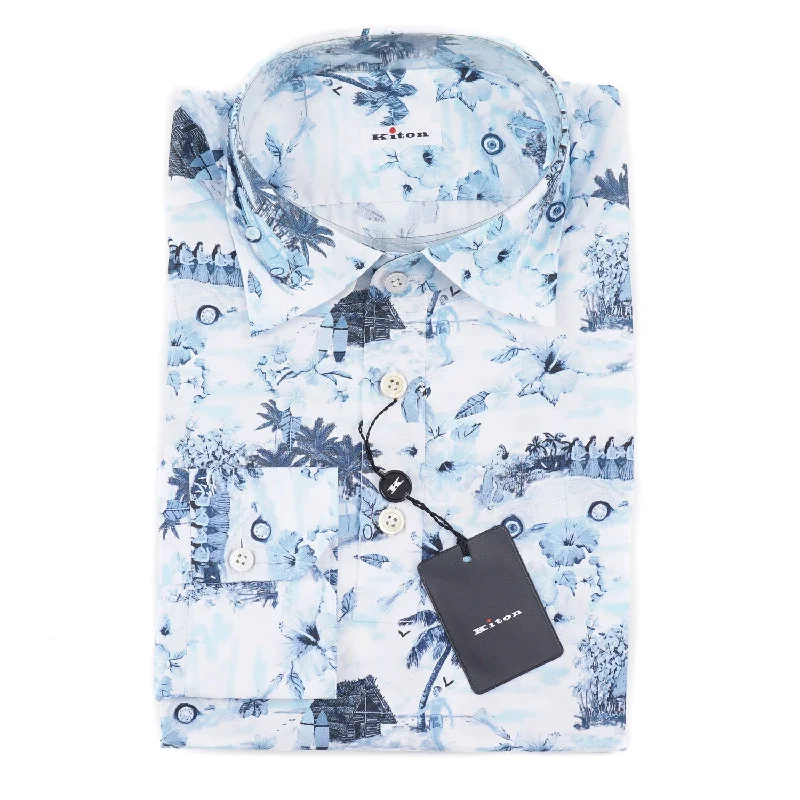 Kiton Vintage Hawaiian Print Cotton Shirt Athletic Men's High