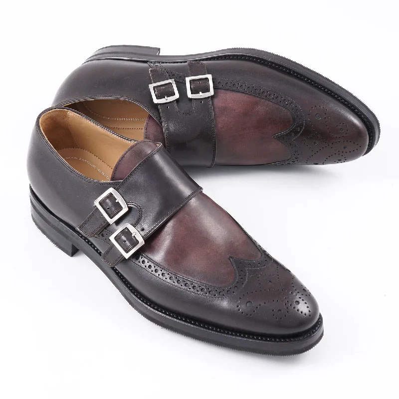 Kiton Burgundy Double Buckle Monk Strap Casual Men's Short