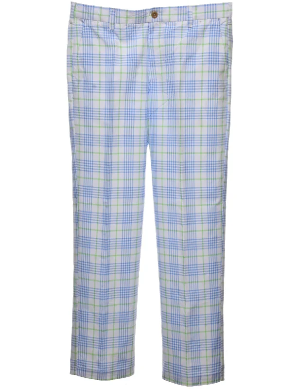 Izod Checked Pattern Light Green & Blue Trousers - W34 L32 Elegant Men's Cashmere