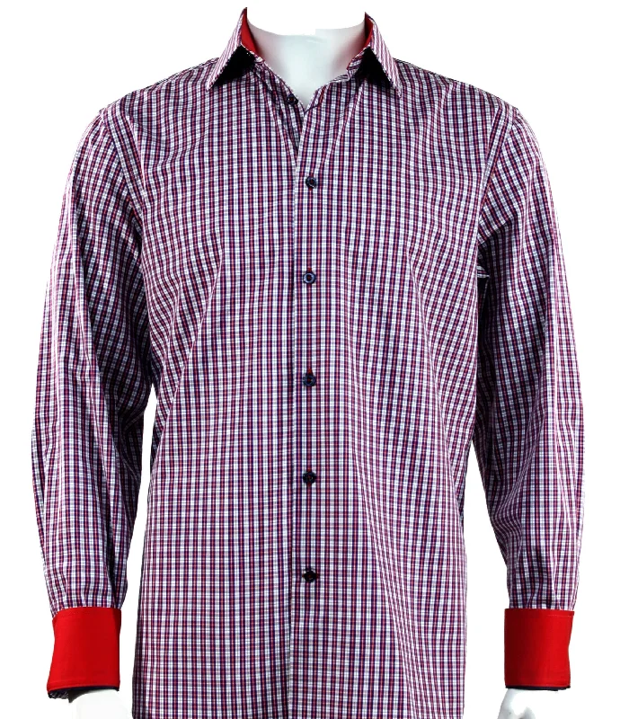 Cado Long Sleeve Button Down Men's Fashion Shirt - Plaid Pattern Red #241 Modern Men's Tech