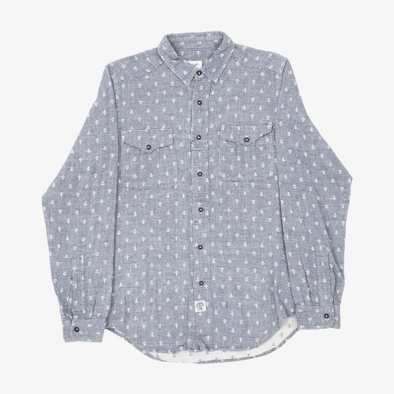 Anchor Print Work Shirt Trendy Men's Scandinavian