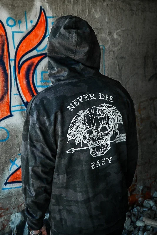 Never Die Easy Black Camo Hoodie Dynamic Men's Glow