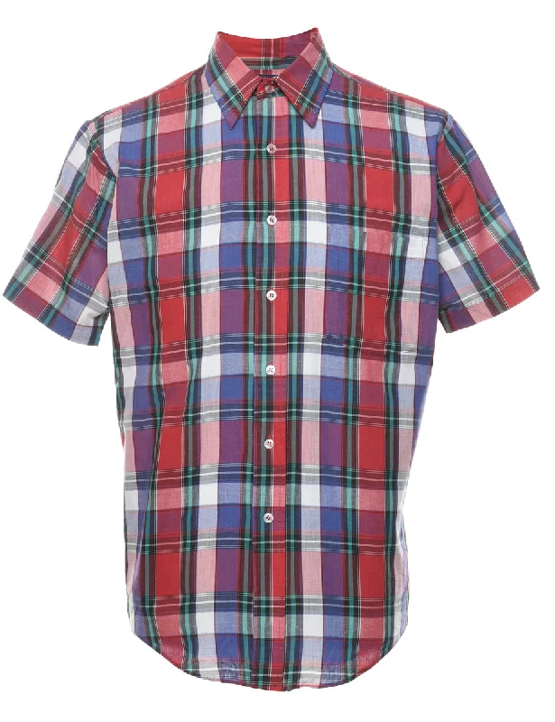 Short Sleeve Checked Shirt - M Elegant Men's Cashmere