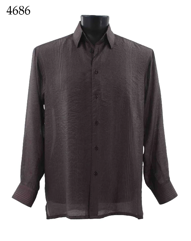 Bassiri Long Sleeve Button Down Casual Printed Men's Shirt - Multi Stripe Pattern Charcoal #4686 Masculine Men's Thick