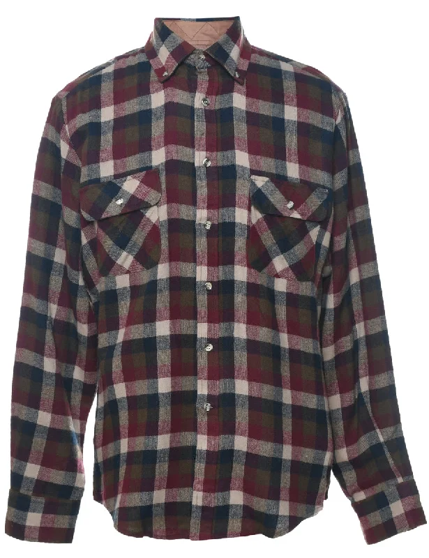 Long Sleeved Checked Shirt - M Polished Men's Satin