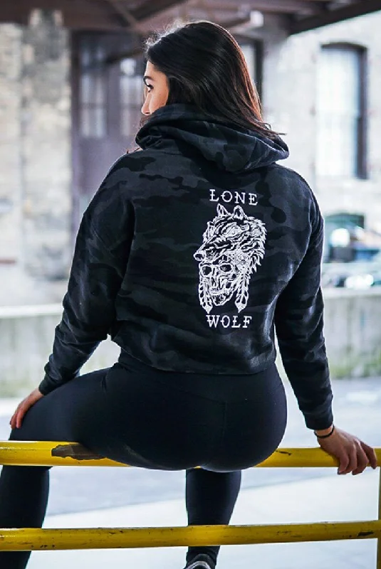 Lone Wolf Black Camo Crop Hoodie Trendy Men's Bucket