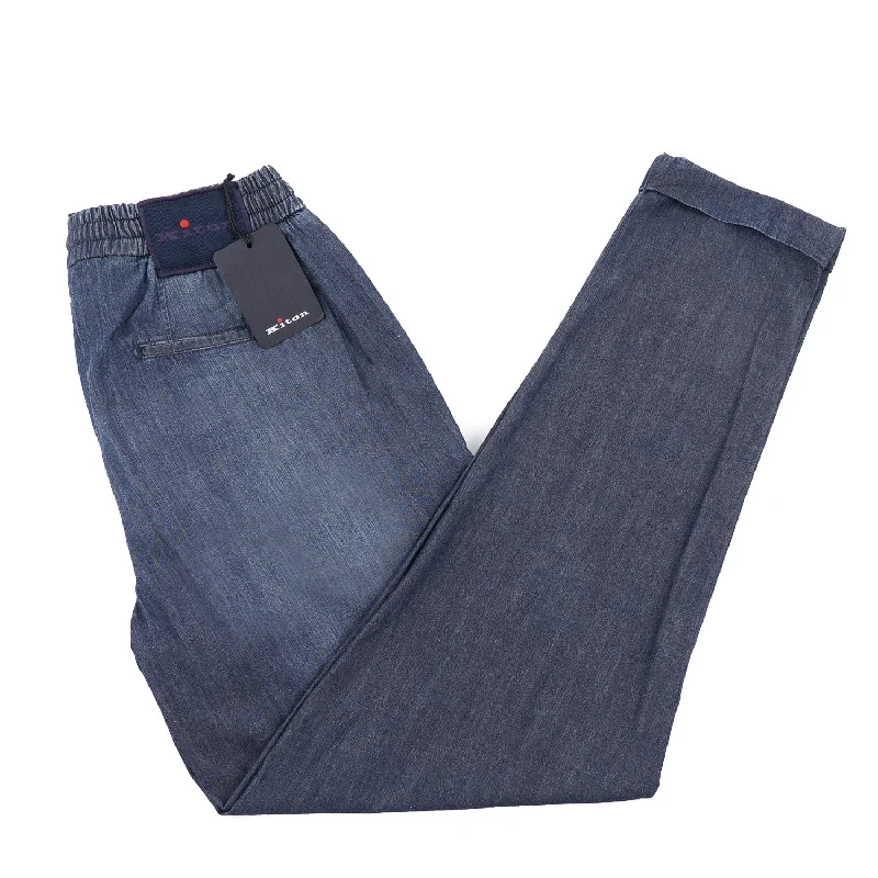 Kiton Chambray Denim Jogger Pants Classic Men's Pin