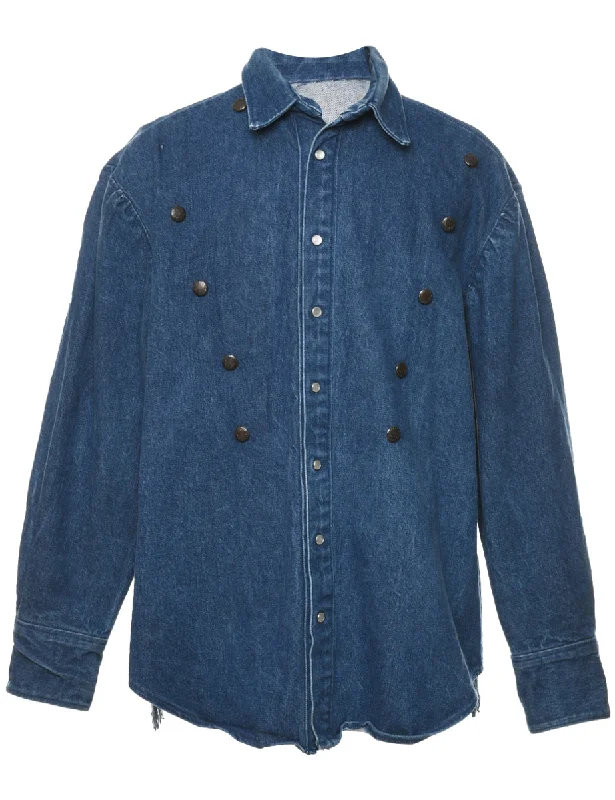 Medium Wash & Black Studded Design Denim Shirt - L Dapper Men's 1920S