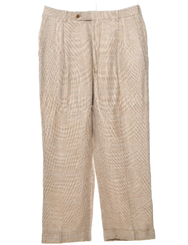 Light Blue & White Houndstooth Check Pleated Trousers - W34 L27 Earthy Men's Hemp