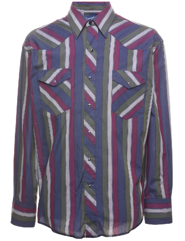 Wrangler Striped Multi-Colour Western Shirt - L Refined Men's Classic 