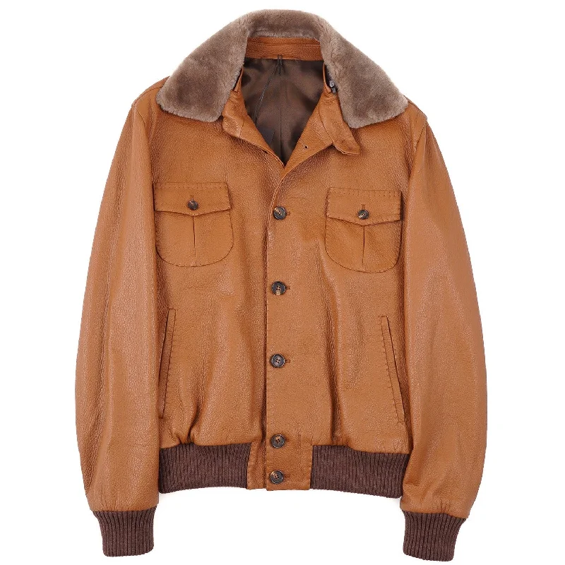 Rifugio Deerskin Jacket with Beaver Collar Casual Men's Short