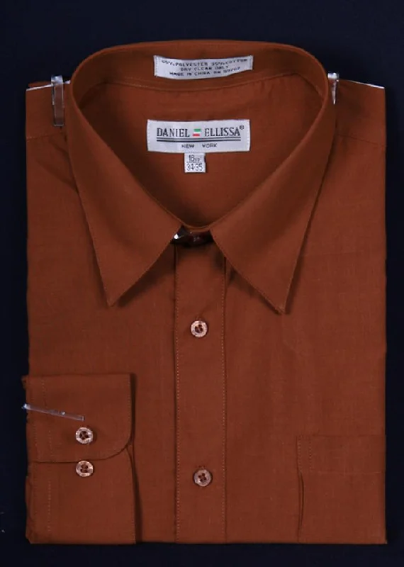 Men's Brown Long Sleeve Dress Shirt Unique Men's Patch