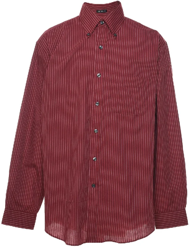 Striped Maroon Shirt - M Polished Men's Silk