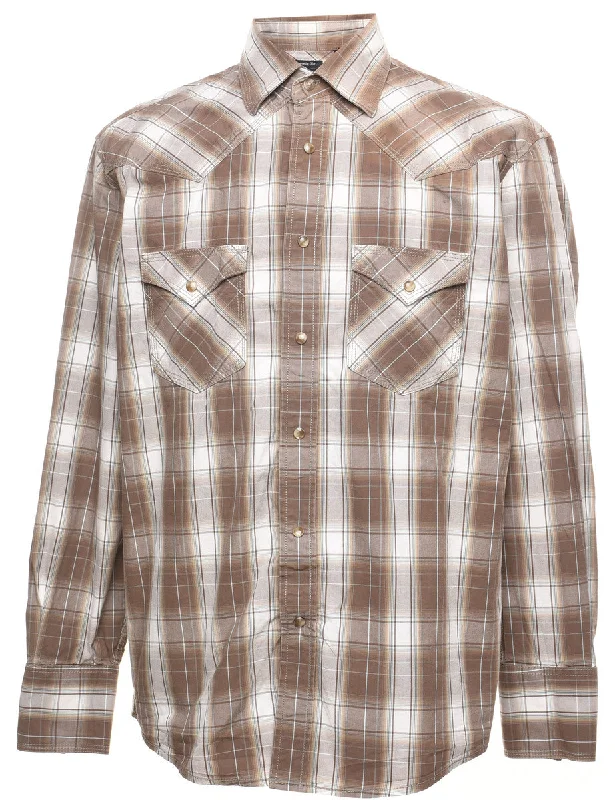 Light Brown Western Style Checked Shirt - M Sophisticated Men's French