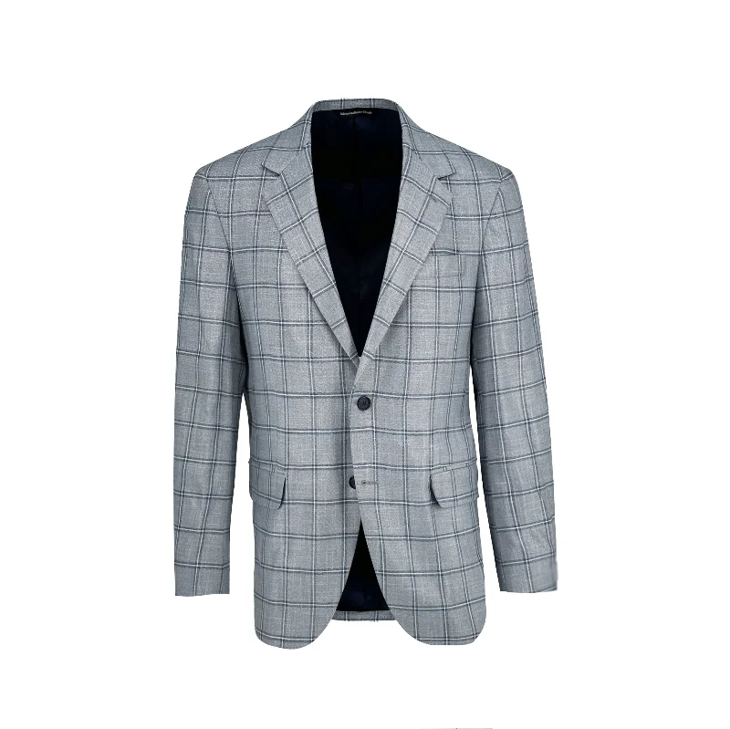 Grey with Navy Window Pane Bamboo Sport Coat Sleek Men's Contemporary 