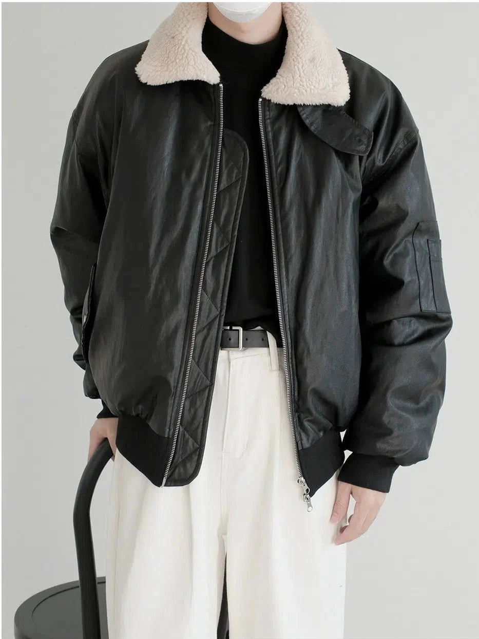 Zipper Closure Shearling Collar Jacket Lumberjack