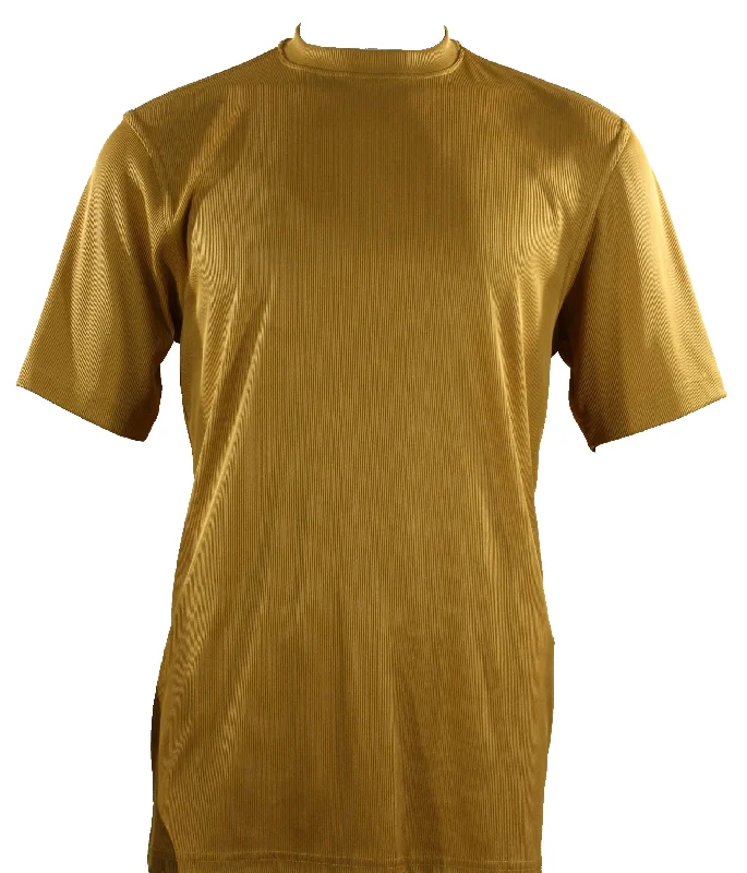 Log In Short Sleeve Mock Neck Men's T-Shirt - Solid Pattern Gold #218 Stylish Men's Tropical 