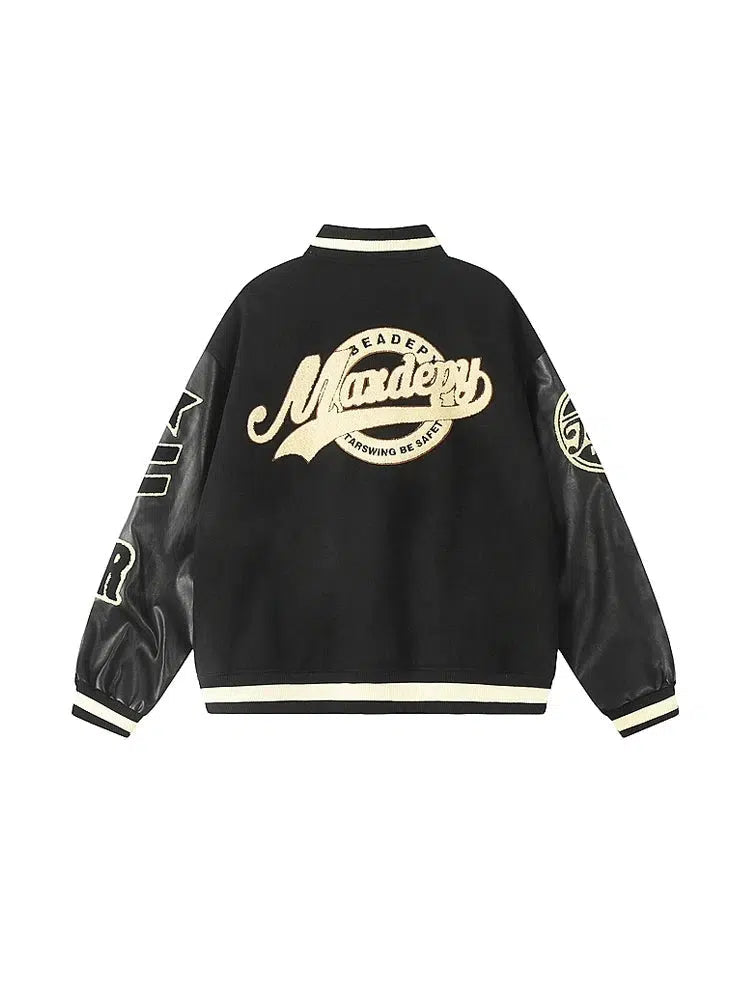 Lettering Print Casual Varsity Jacket Refined Men's Velvet