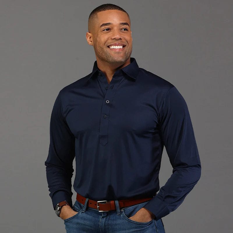 Collars & Co. - Long Sleeve Polo Navy Organic