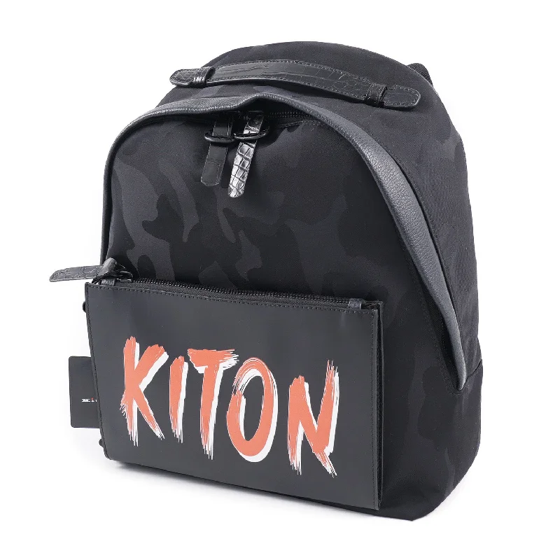 Kiton Nylon Calf Leather and Crocodile Backpack Cool Men's Distressed