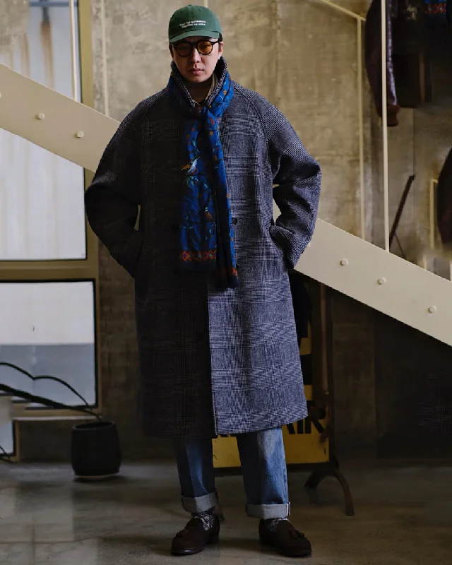 Checked Wool Balmacaan Coat Monochromatic Office Style