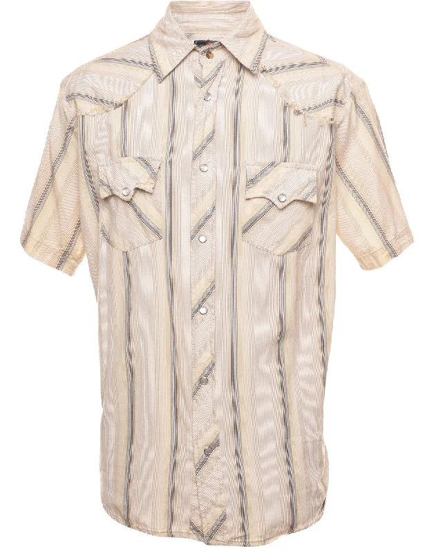 Striped Off-White & Yellow Western Shirt - M Edgy Men's Punk