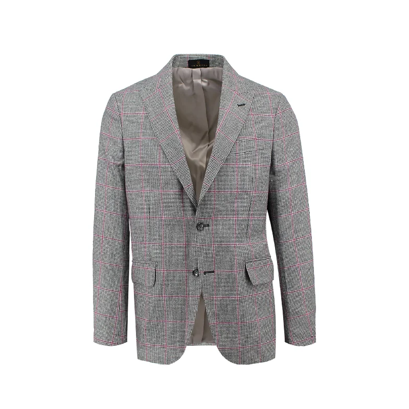 Black Houndstooth with Pink Window Pane Sport Coat Refined Men's European