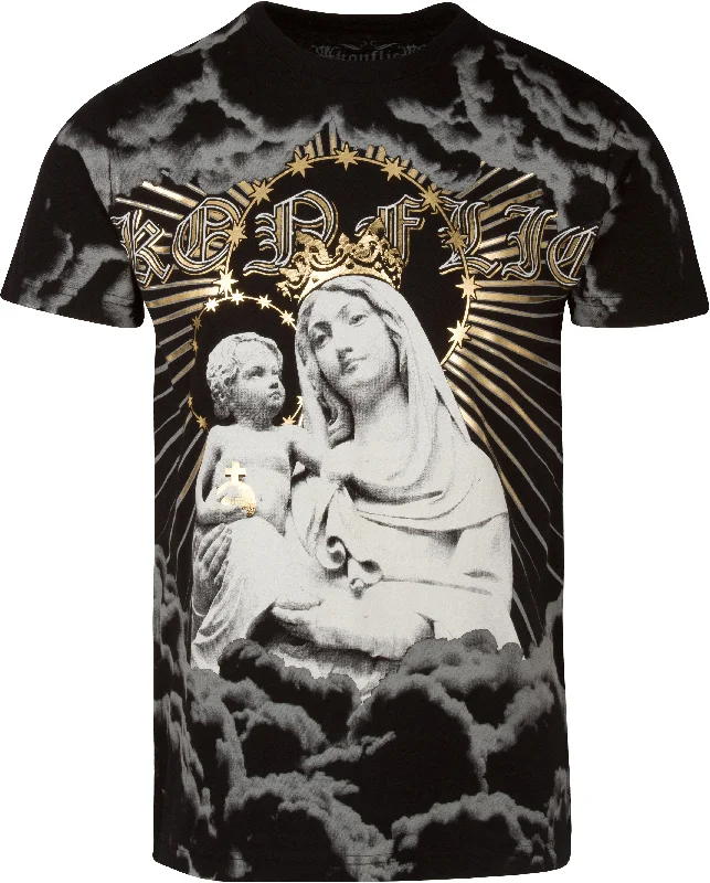 Sakkas Liam Mens Everyday Short Sleeve Cotton Embossed T-shirt Virgin & Baby Jesus Tailored