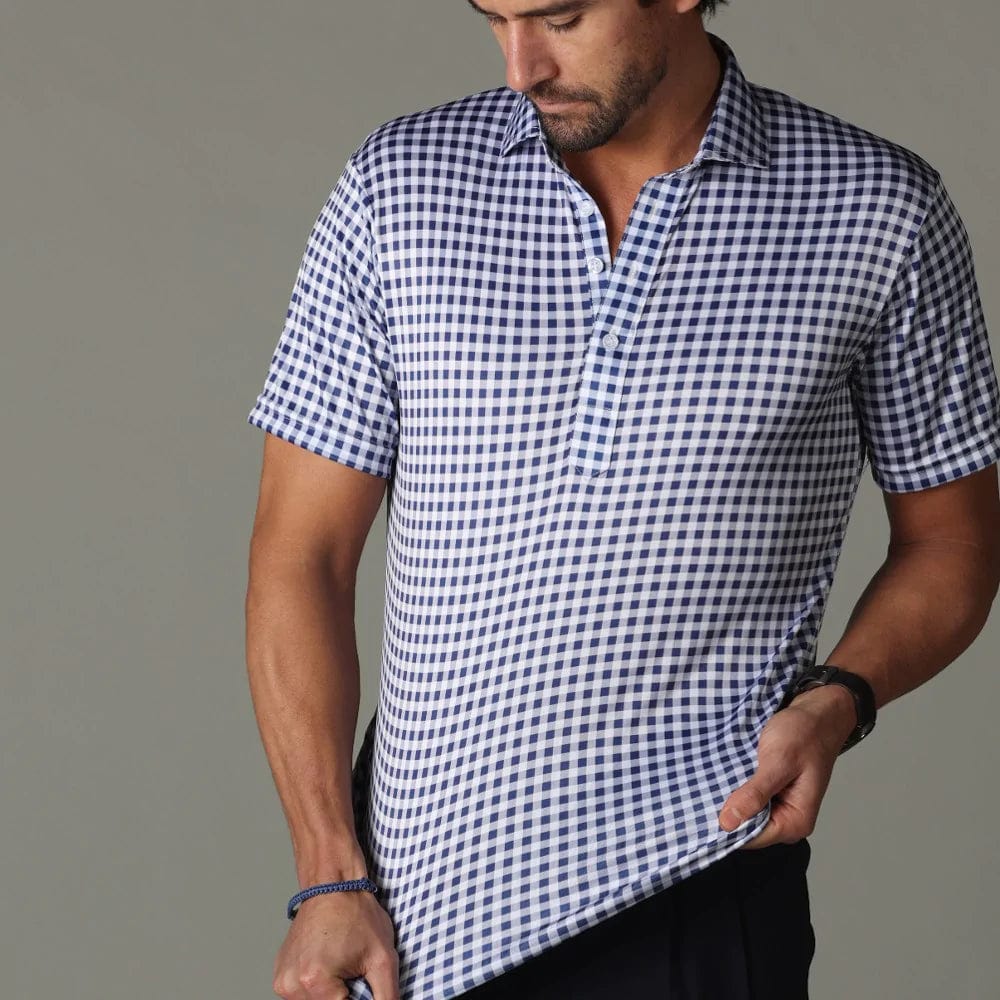 Collars & Co. Semi Spread Collar Polo Gingham Casual Men's Loose