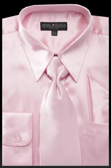 Men's Pink Satin Dress Shirt with Tie & Handkerchief Lumberjack