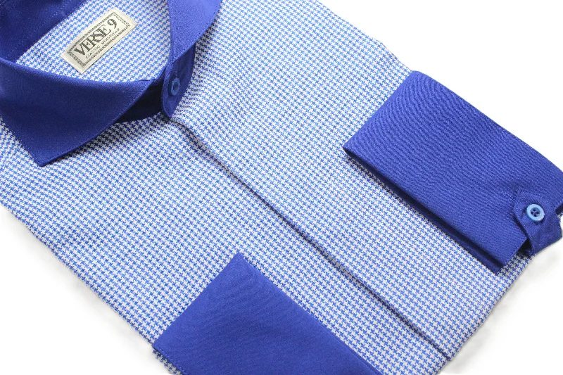 Houndstooth 2 | Royal Blue & White | French Cuff Shirt Cclassic Men's Tweed