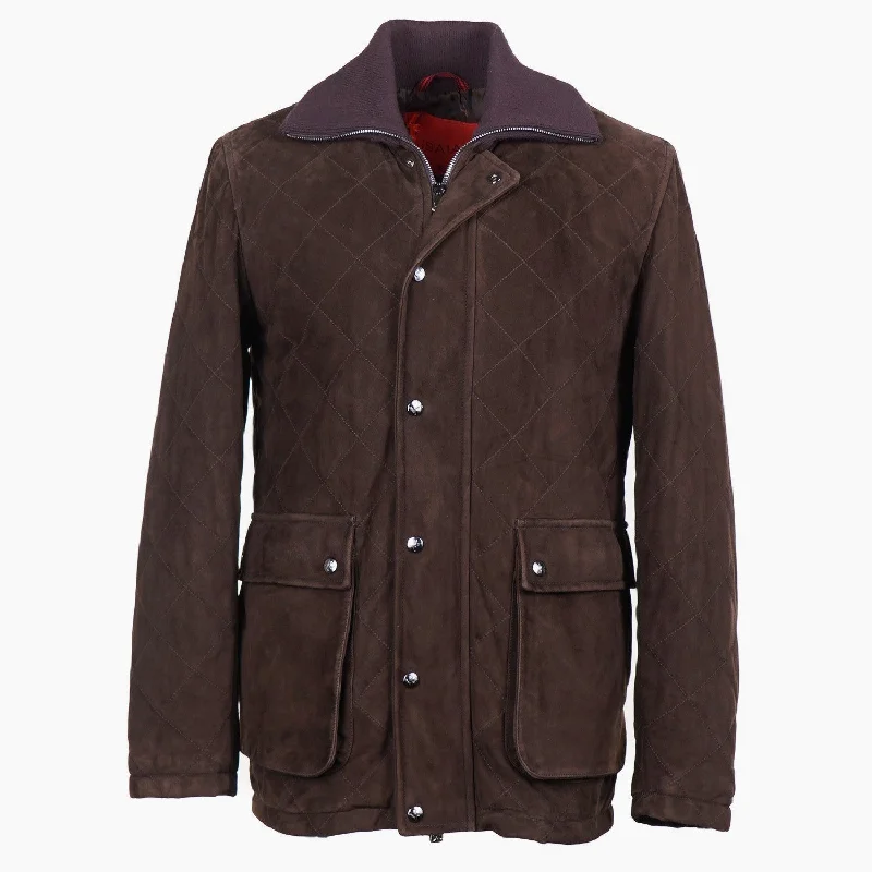 Isaia Quilted Suede Hunting Jacket Earthy Men's Sustainable 