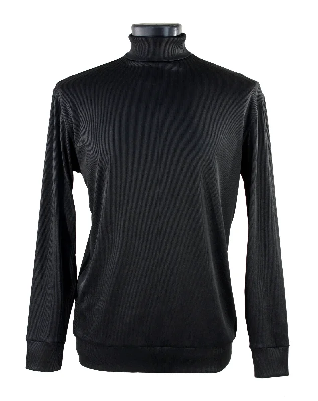 Log In Long Sleeve Turtle Neck Men's T-Shirt - Solid Pattern Black #633 Cozy Men's Sherpa