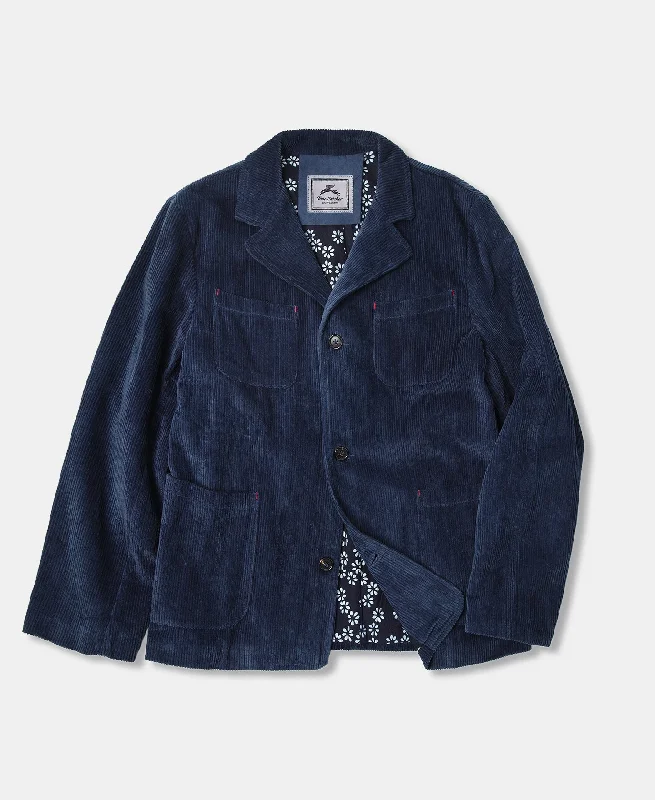 French Indigo-Dyed Corduroy Work Jacket Hip Men's Retro