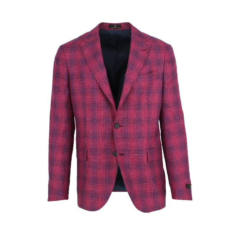 Magenta with Navy Check Sport Coat Cozy Men's Sherpa