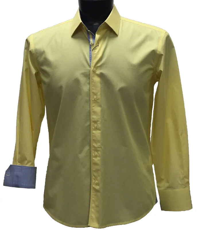 Cado Long Sleeve Button Down Men's Fashion Shirt - Solid Dash Pattern Yellow #147 Cclassic Men's Tweed